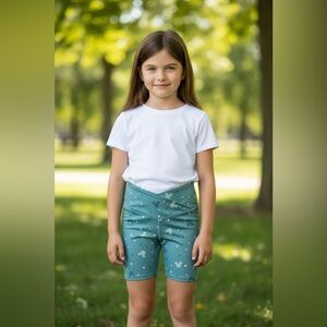 Disney Girls Teal Mickey Dot High-Waist Performance Shorts Small
